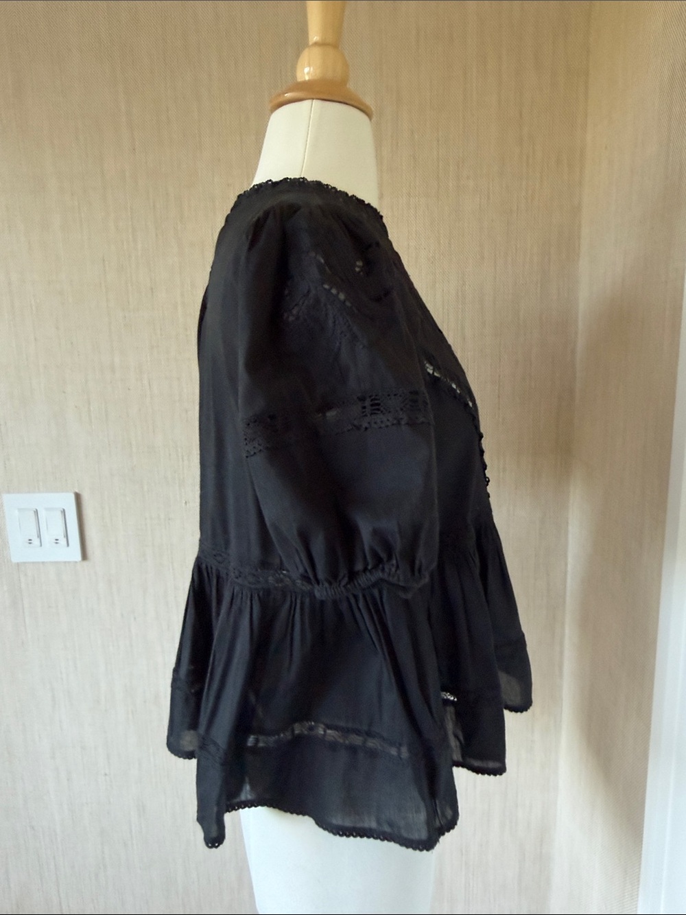Zara Black Lace-Trim Peasant Blouse - Picture 5 of 12